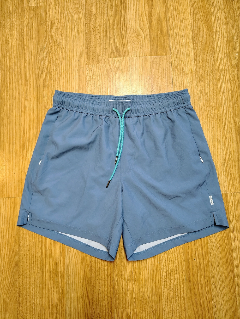 Maamgic Brand,Men's Light Blue Athletic Swim Shorts with Teal Drawstring, Size L